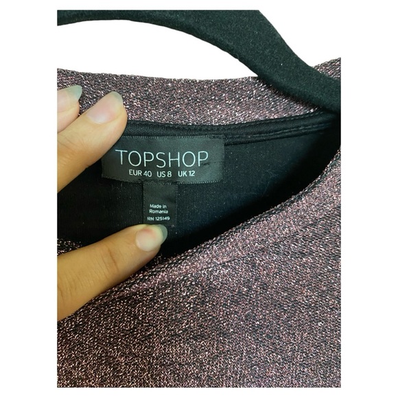 TOPSHOP Festive Pink Sparkly glitter Stretchy T-shirt Dress Size 8 - Picture 3 of 3